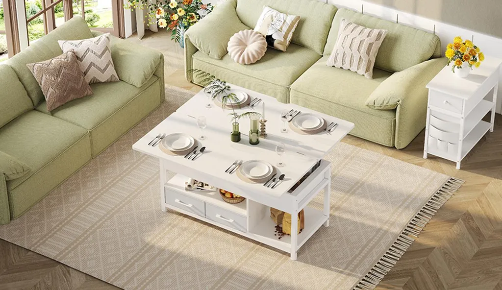 Table basse avec rangement caché KIMENICH et double tiroir intégré - 2