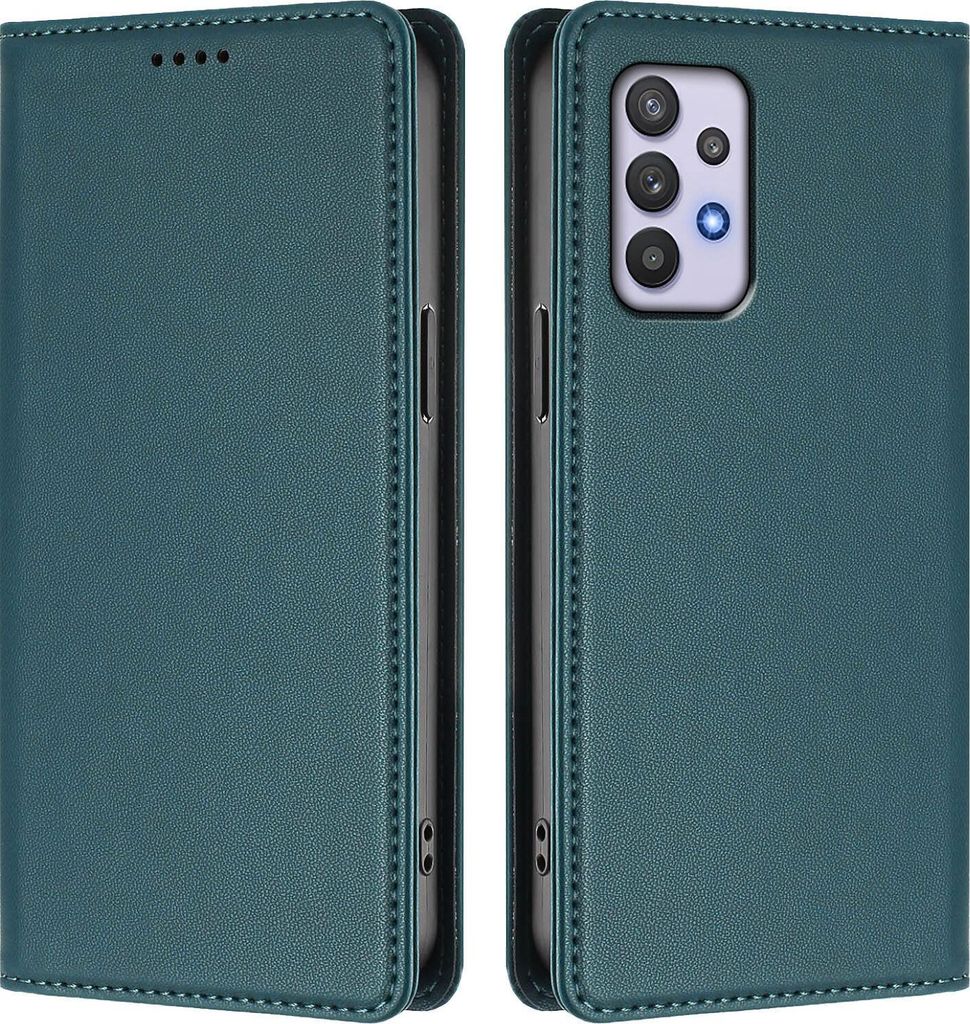 Handyhülle für Samsung Galaxy A32 5G, Kunstleder Klapphülle Stoßfeste Magnetische Hülle mit Ständer Grün