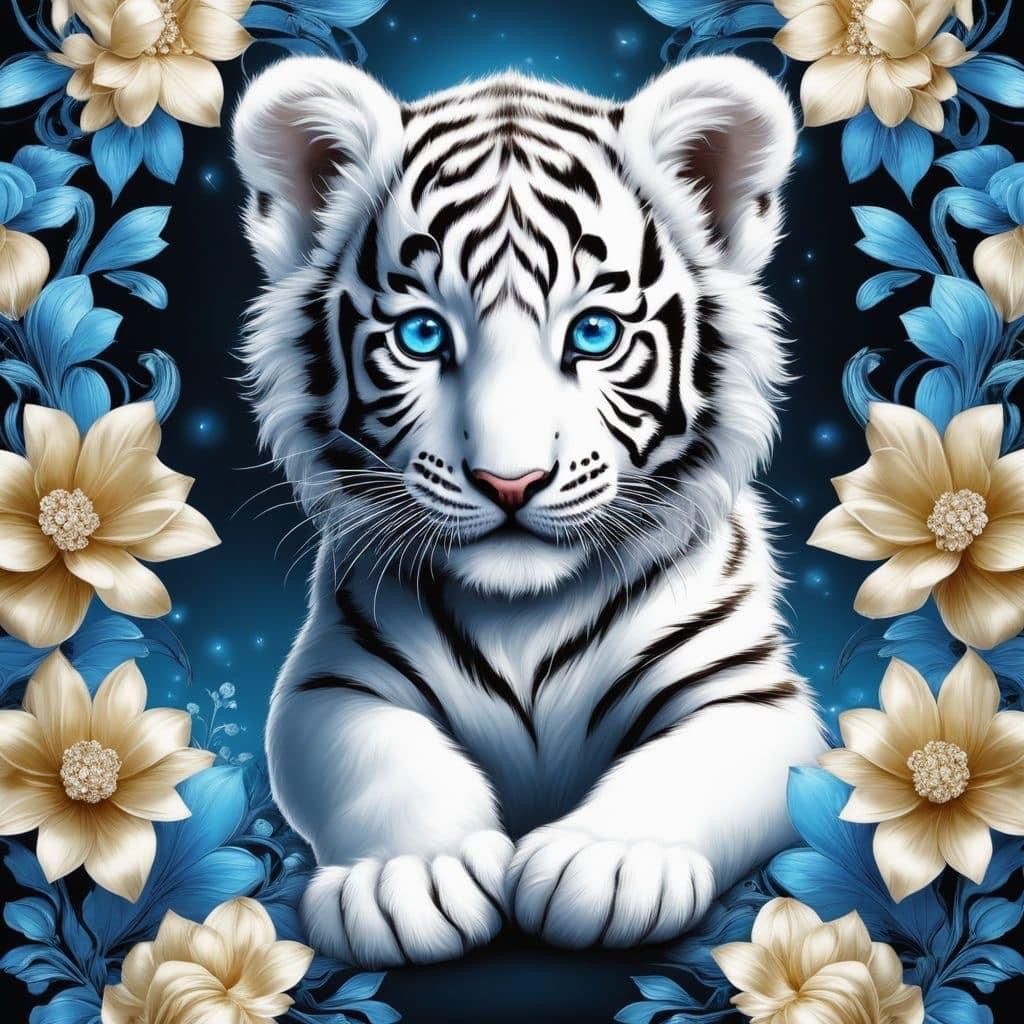Rötting Design BASTELIDEE 5d Diamond Painting Set DIY Motiv weißes Tiger Baby