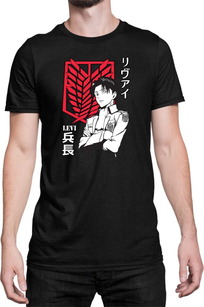 Herren T-Shirt Japan Anime Manga Attack Anime On Titan Levi Ackerman 06 Ackerman Picture Pose, Man L / Schwarz