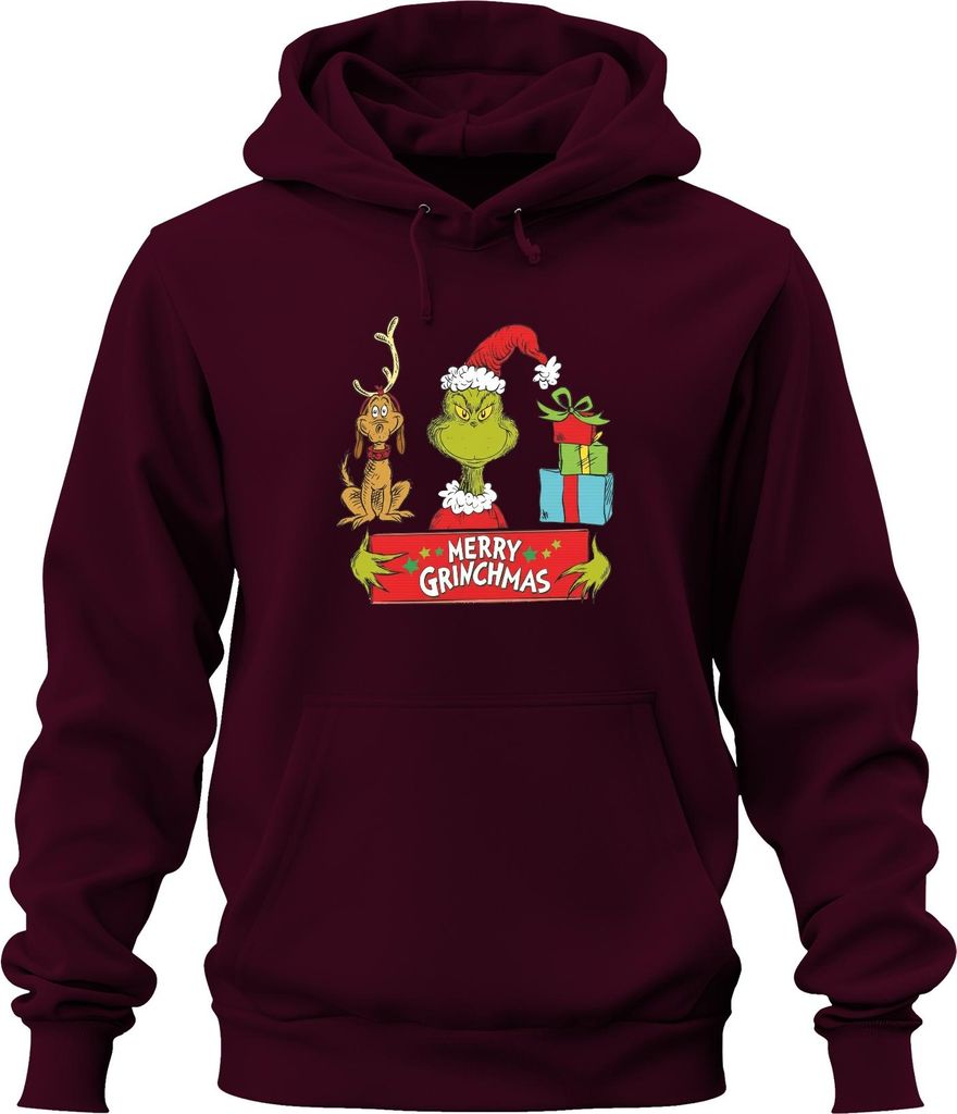 Merry Grinchmas Grinch Max Rentier Geschenk Weihnachten Lustig Uni Hoodie Kapuzenpullover, Burgundy, XL