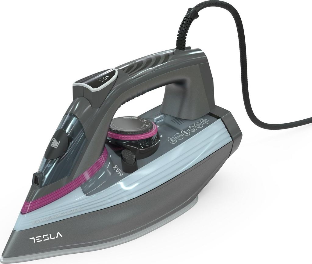 Tesla IR400GP Bügeleisen, 3100 W, Keramiksohle, 380 ml Tank, 25 g/min, Anti-Kalk-Funktion, Anti-Tropf-Funktion, 1,9 m Kabel, Grau