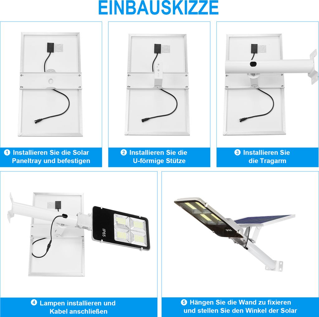 Solar Straßenlaterne 254 LED Solarleuchte 20000lm IP65 Produktbild 5