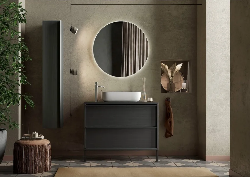 Meuble de salle de bains FRASSI 79 cm noir cendre avec vasque intégrée