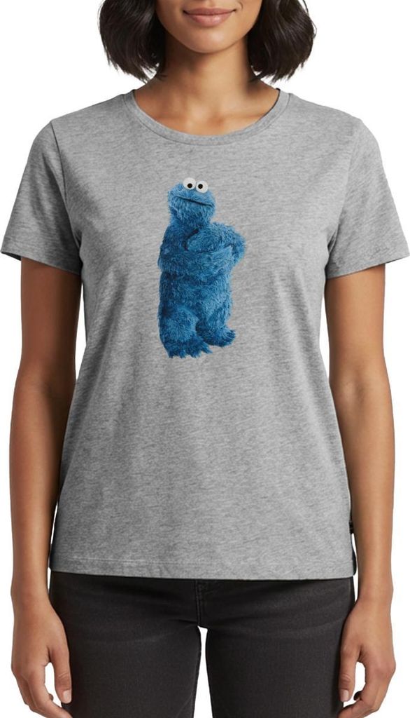 Spreadshirt Sesamstraße Krümelmonster Pose Frauen Premium T-Shirt, XXL, Grau meliert