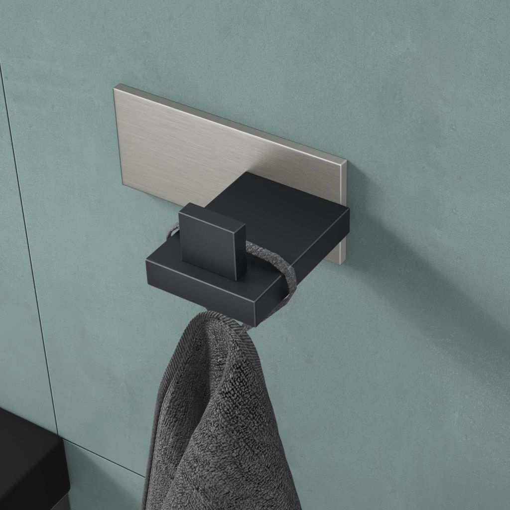 Mai & Mai Kleiderhaken 1 Stück Wandgarderobe Wandhaken aus Edelstahl Garderobenleiste Garderobenhaken 8cm Matt schwarz + Nickel gebürstet Stalo-06