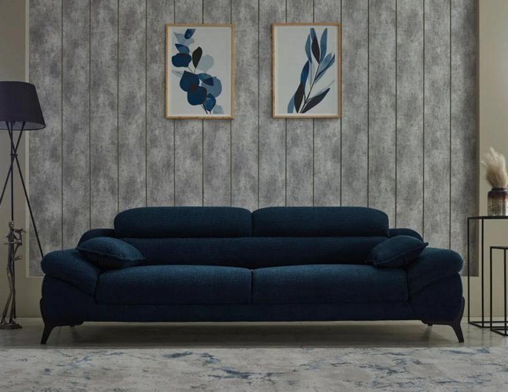 Moderne Couch Dreisitzer Sofa 3 Sitzer Stoffsofa Polstersofa Blau Sofa