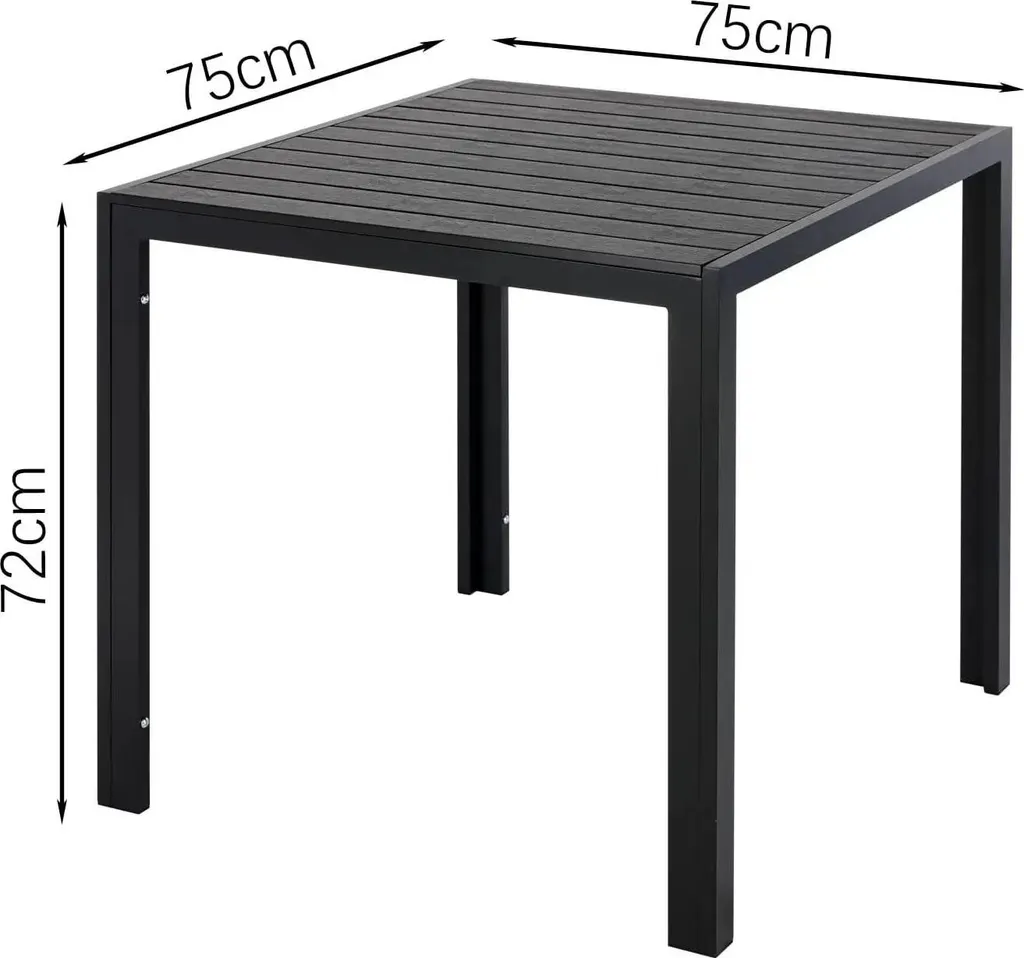 Table de terrasse anti-rouille en alu noir 75cm pour 4 personnes durable