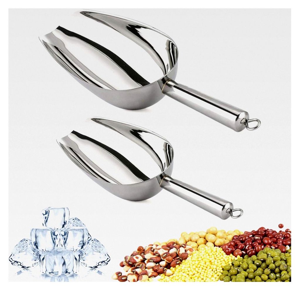 2 Stück Eisschaufeln aus Edelstahl, Mehlschaufeln, Salzschaufeln, Pommes-Schaufeln, Lebensmittelschaufeln, Schaufelset für Tiernahrung