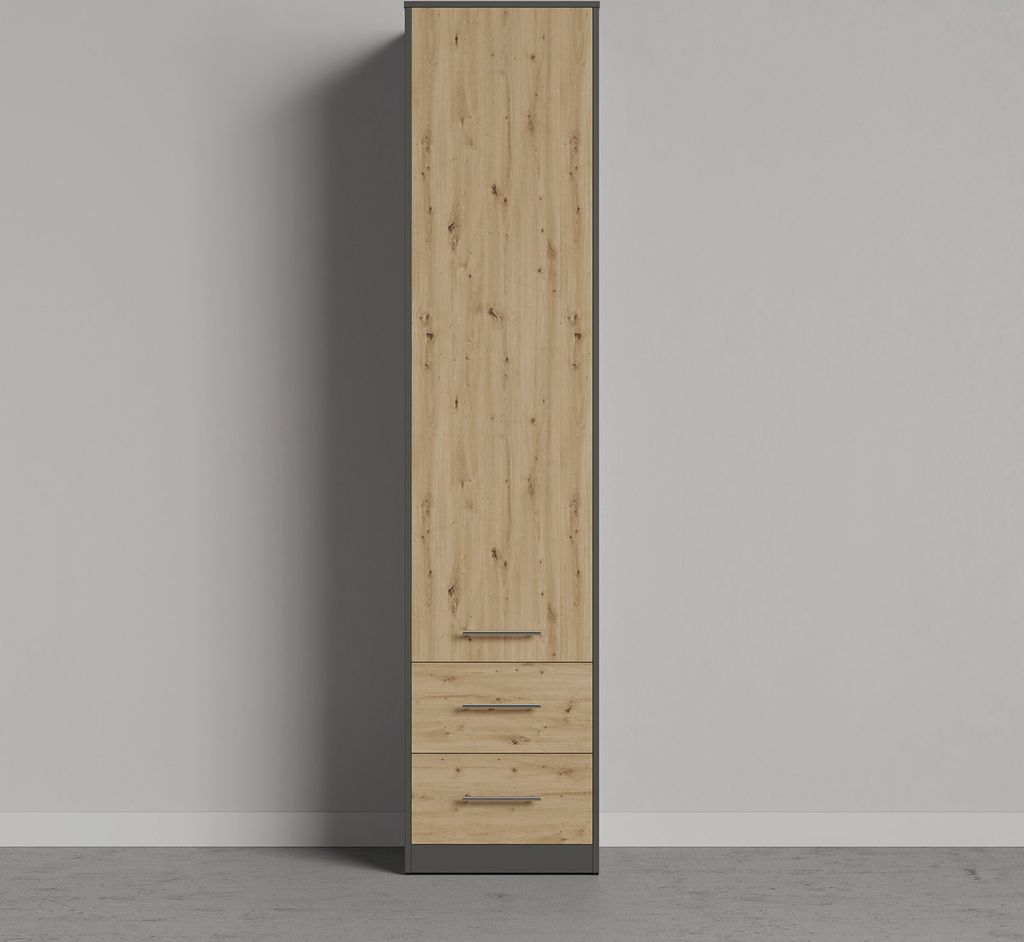 SMARTBett Schrank Kleiderschrank Aktenschrank 50cm mit 2 Schubladen Anthrazit/Wildeiche