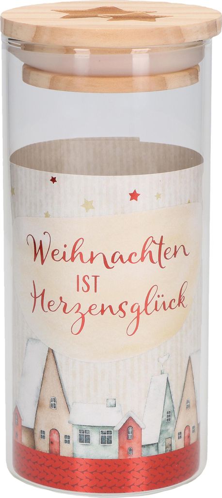 Wunscherfüller Glas Weihnachten Ø 6,5x14cm mit Einleger 'Weihnachten ist Herzensglück'