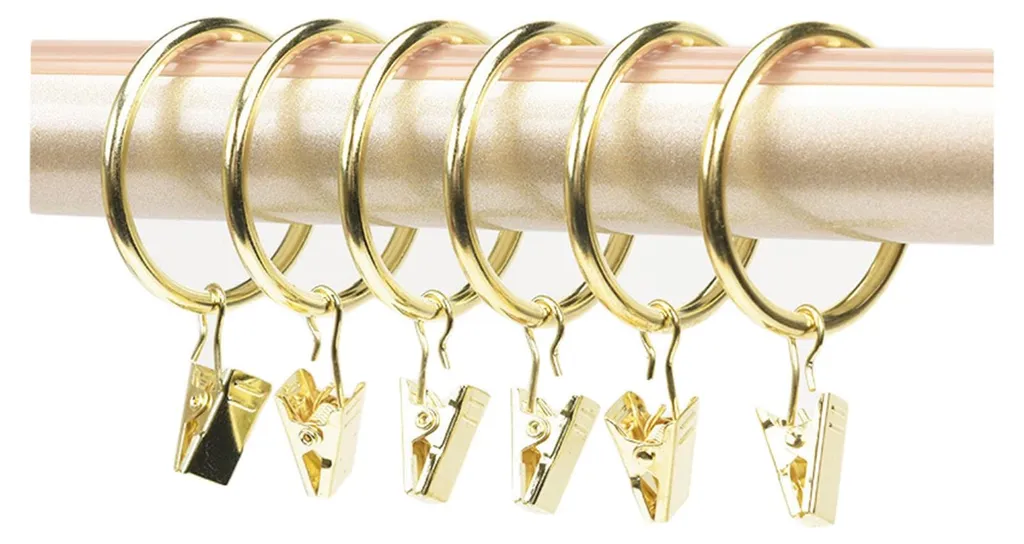 Clips pour rideaux avec anneaux dorés 45mm en métal haute qualité x10