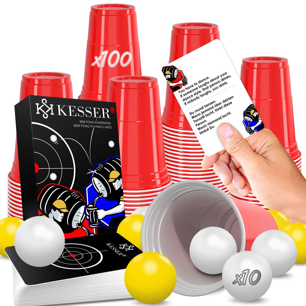 KESSER® Beer Pong Tisch Set mit Kartenspiel Trinkspiel - inkl. 100