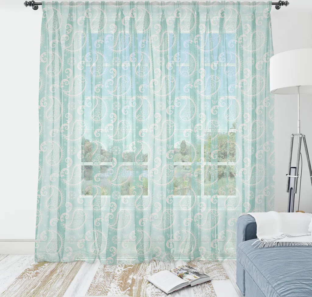 Tenture murale pour salon motif Paisley bleu sarcelle et beige 274 cm