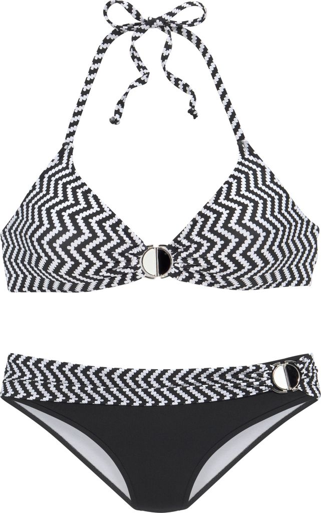 JETTE Triangel-Bikini schwarz-weiß Größe 40 Cup C/D