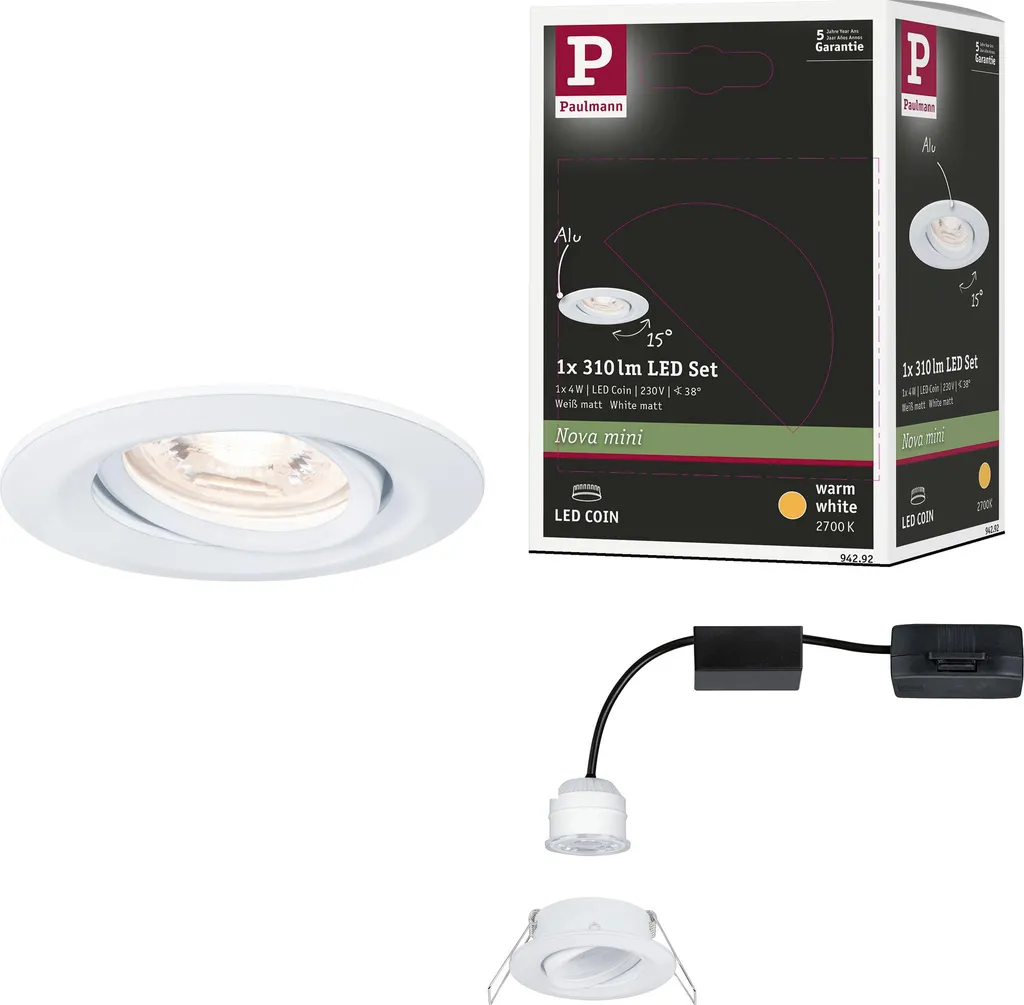 Paulmann Nova Mini LED Orientabile Luce Singola: Design Sottile per Cartongesso