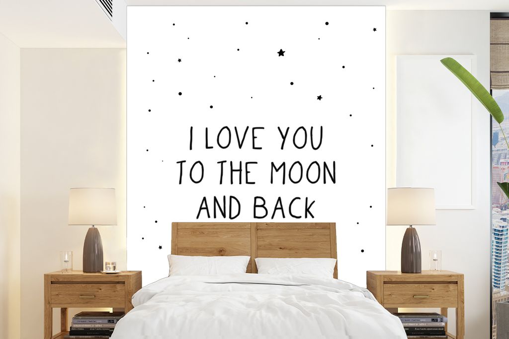 MuchoWow Fototapete für Wohnzimmer oder Schlafzimmer Wandtapete Vinyl Motivtapete Zitate - Ich liebe dich bis zum Mond und zurück - Baby - Lieb...