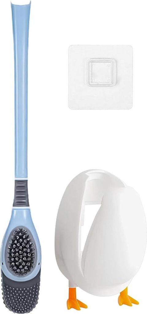 Diving Duck - Wandmontage Toilettenbürste - Silikon Toilettenbürste und Halter Set - Kreative Toilettenbürste mit Stauraum - Blau