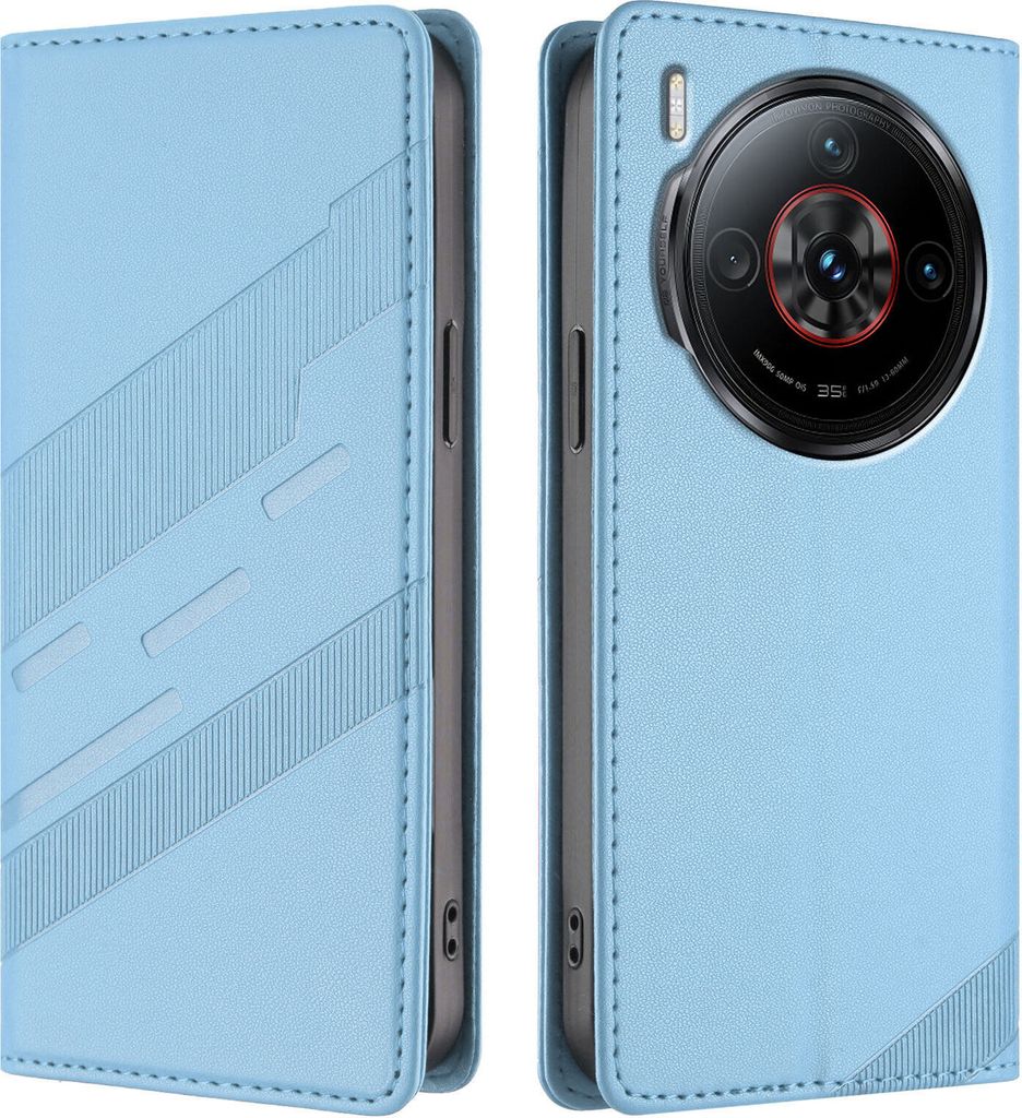 Hülle für ZTE Nubia Z60S Pro 5G, Kunstleder Brieftaschen Handyhülle mit Kartenfach und Standfunktion Hellblau