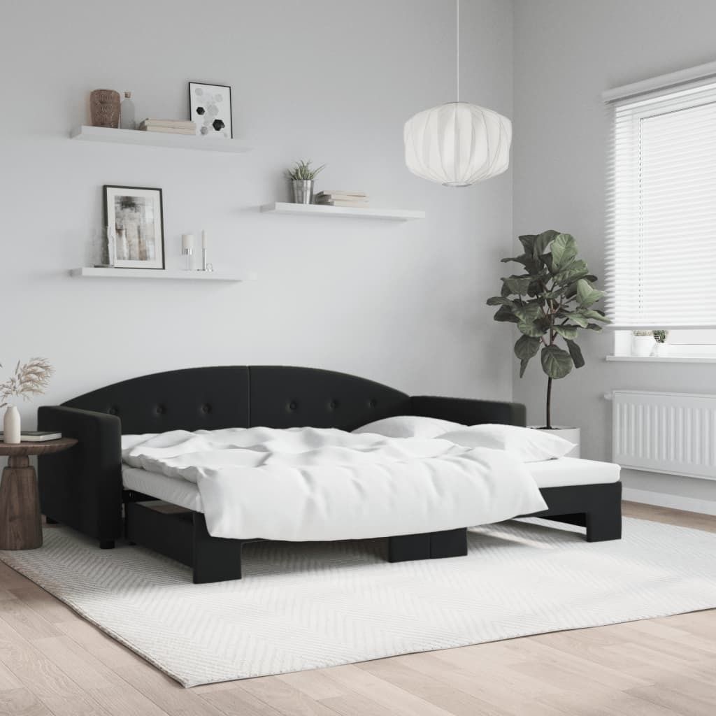 "Rabatt" Tagesbett Ausziehbar - 2-in-1-Tagesbett - Schwarz 90x200 cm Samt - Klassische Betten CC8521