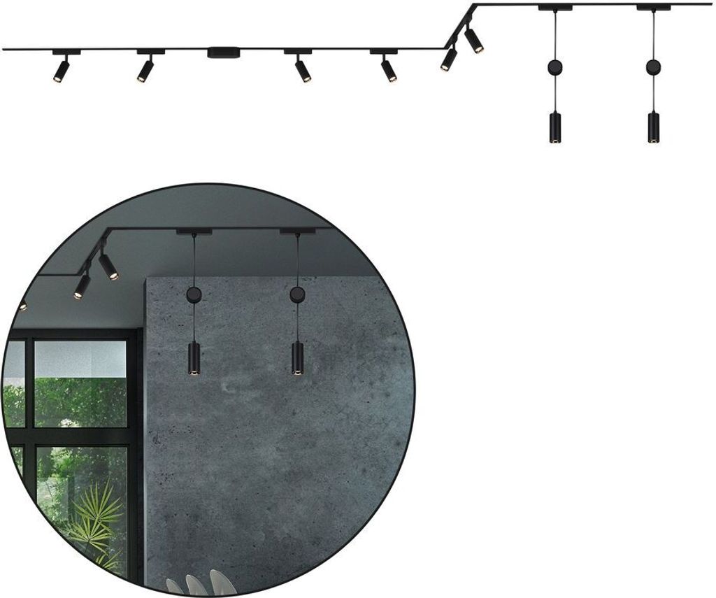 Briloner Luxtrail Schienensystem, Komplettset, 6x LED Spots, 2x LED Pendel, Schwenkbar, Höhenverstellbar, Schwarz, 4 m
