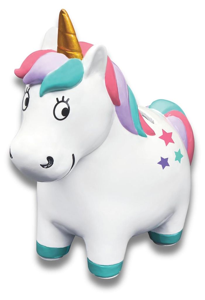 Einhorn-Spardose, einhornförmige Spardose für Kinder, mit goldenem Horn und sternförmigen Details, rutschfest, aus Polyresin.