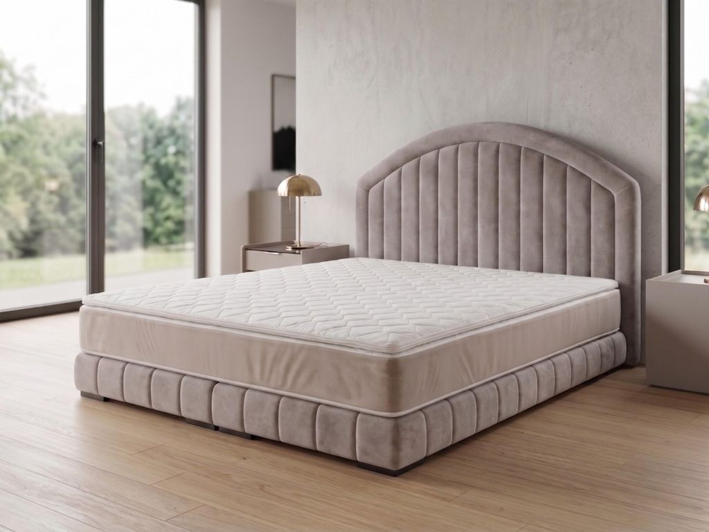 Polsterbett LEON 2 mit Kopfteil, modernes gepolstertes Bett in 180 x 200 cm Farbe: Beige