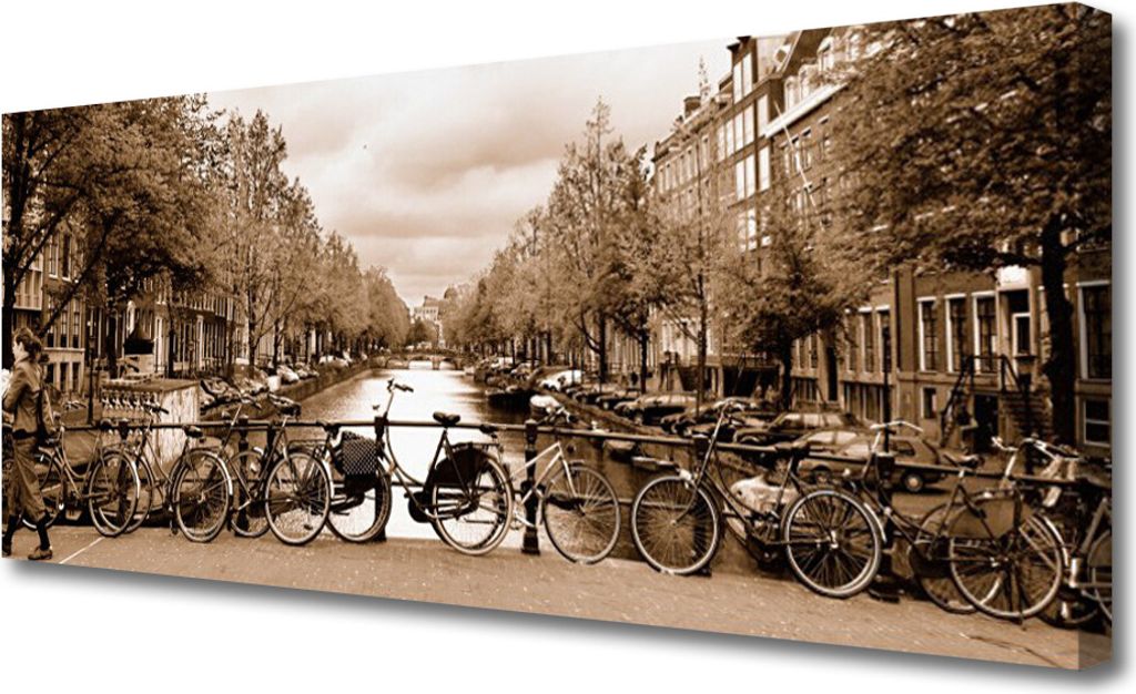 Tulup Leinwand-Bilder 125x50 Wandbild Canvas Kunstdruck Fluss Fahrrad Bäume Landschaft