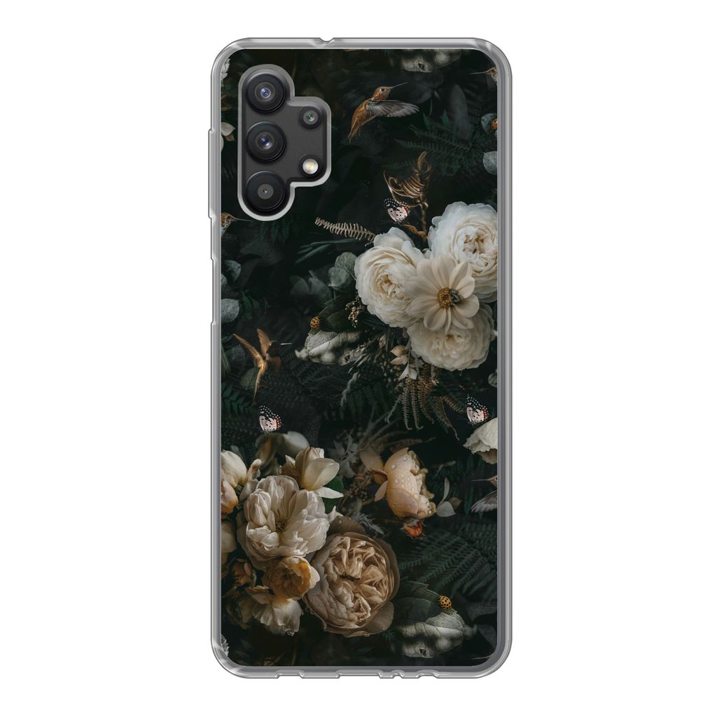 MuchoWow Handyhülle Schutzhülle Hülle für Samsung Galaxy A32 5G Blumen - Muster - Vogel Silikon Softcase Handy Hülle - Softcase