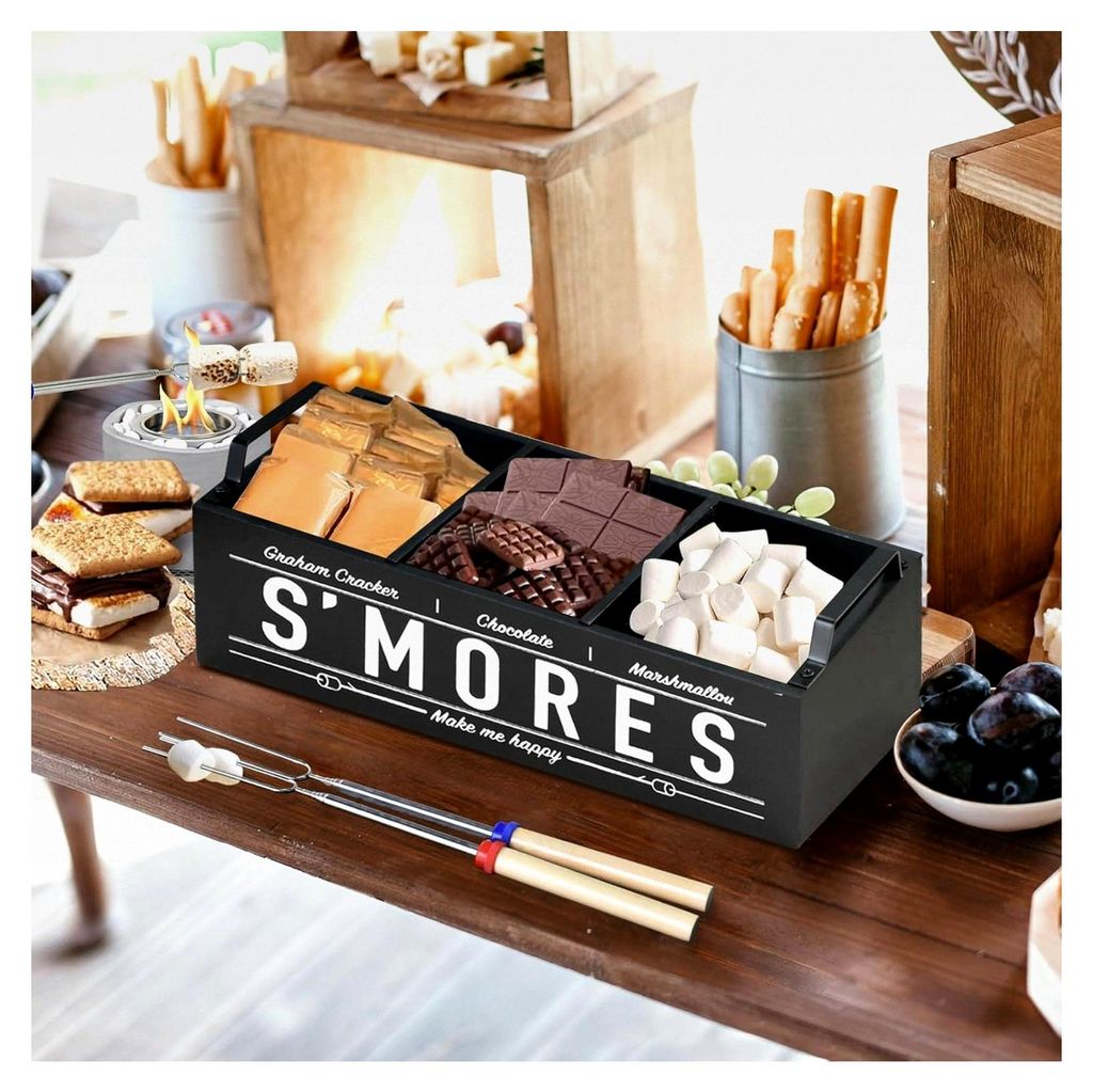 S'Mores Station, Smores Caddy im Landhausstil mit Griffen, Smores-Kit für Feuerstelle, Smores Maker Box, Smores Bar Station mit 5 ausziehbaren Mar...