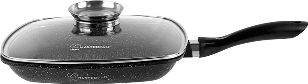 MASTERPAN Grillpfanne schwarz, mit Deckel, 28cm, Antihaftbeschichtung MP2146