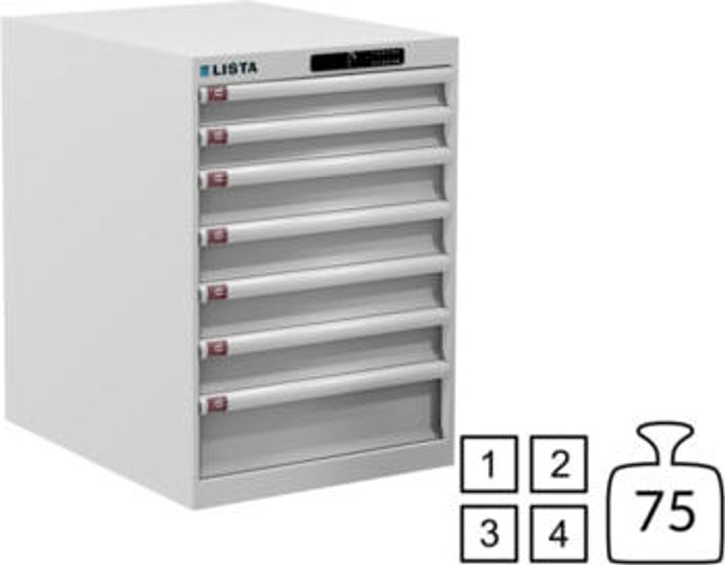 Lista Schubladenschrank - 78.136.110 - 800x564x725 mm (HxBxT) - 7 Schubladen - 75 kg - Code Lock - reinweiß (RAL 9010)