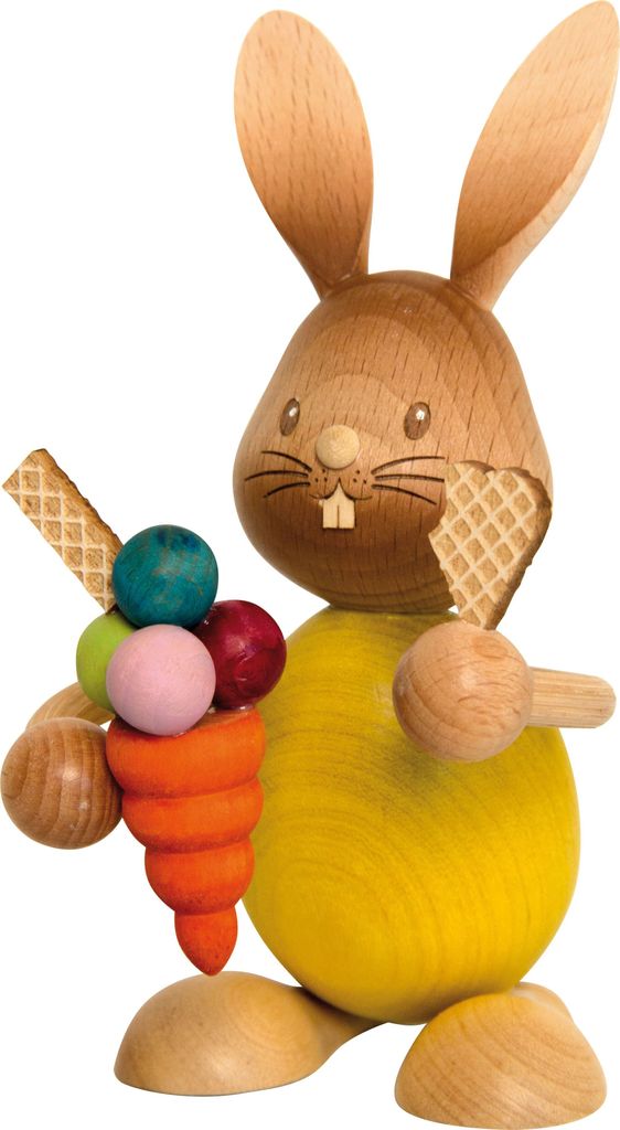 Drechslerei Kuhnert - Dekofigur aus Holz - Hase Stupsi mit Eis - ca. 12cm