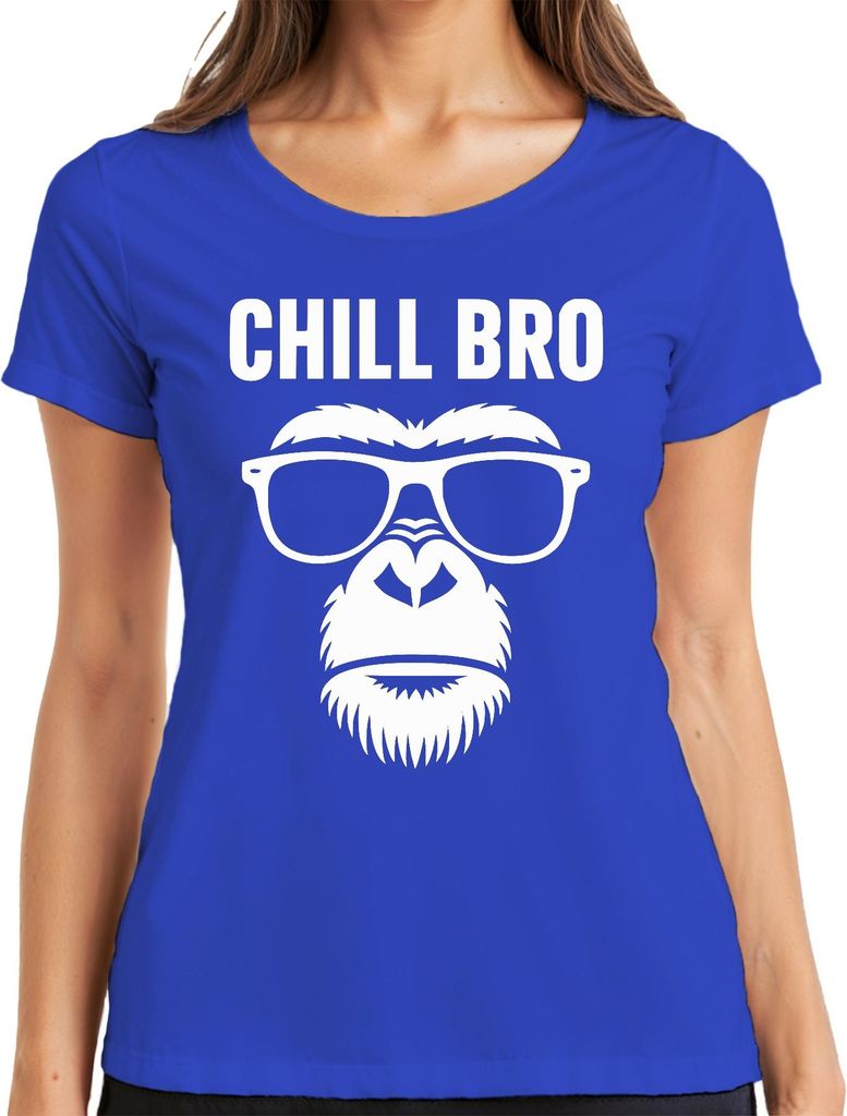 CHILL BRO Gorilla Sonnenbrille Affe Hipster Cool Vintage Geschenk Damen T-Shirt, Blau, XL