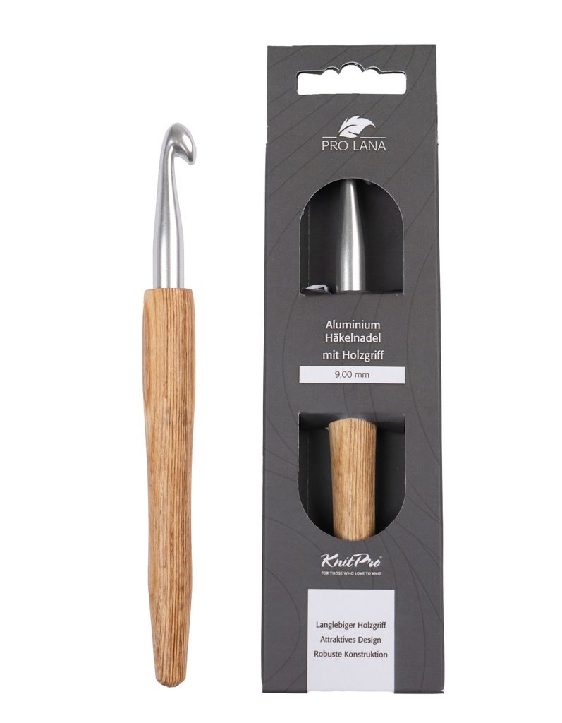Pro Lana KnitPro NATURAL Aluminium Häkelnadel mit Birkenholzgriff 0,5 - 12 mm Durchmesser 9.0 mm