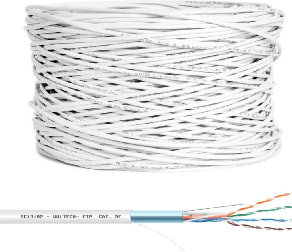 Câble Réseau FTP Cat5e Vultech 305m Blanc pour Installation Multimédia