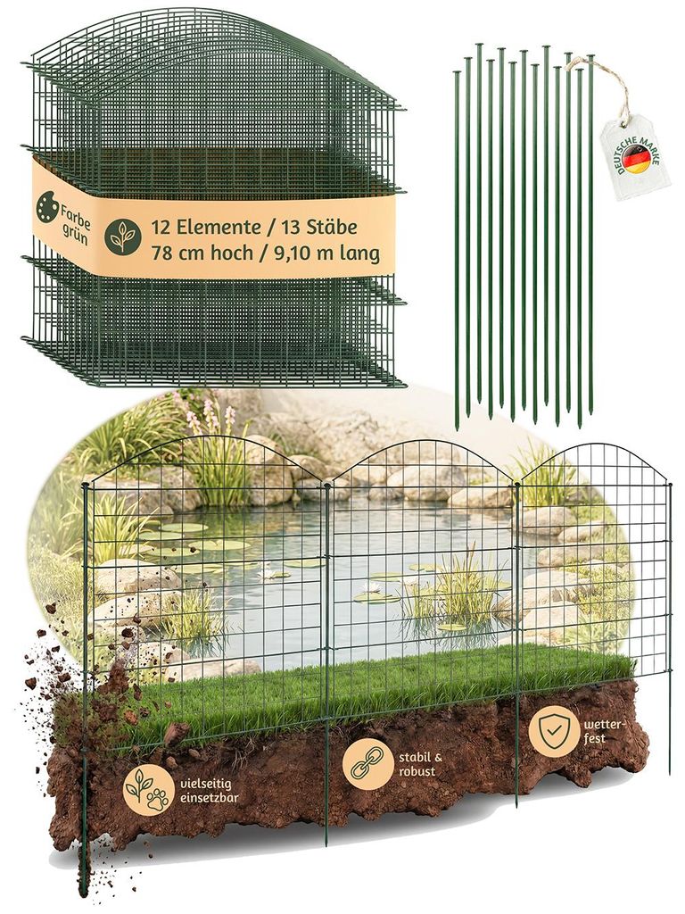 Zaun Gartenzaun Steckzaun Teichzaun für Garten Teich 12 Produktbild 