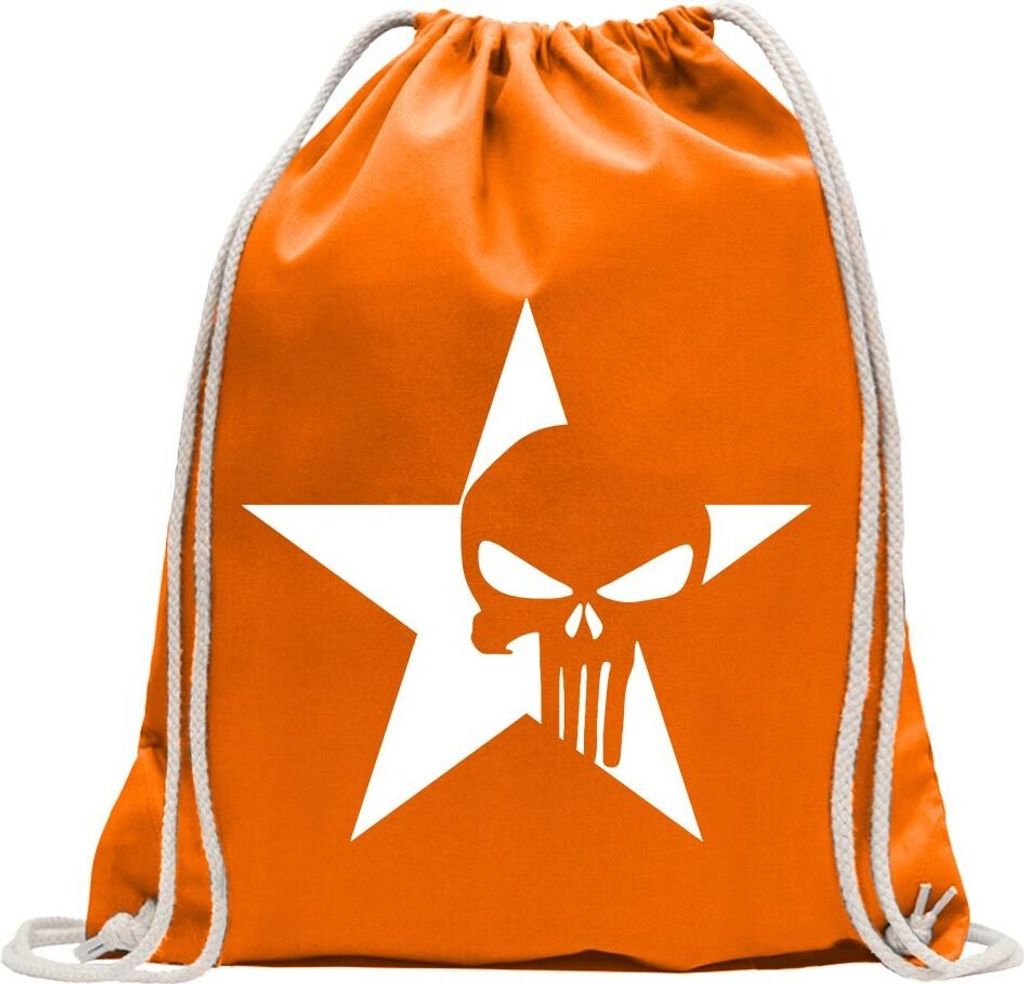 Kiwistar - Turnbeutel - mandarin - US Punisher Stern Star - Fun Rucksack Sport Beutel Gymsack Baumwolle mit Ziehgurt