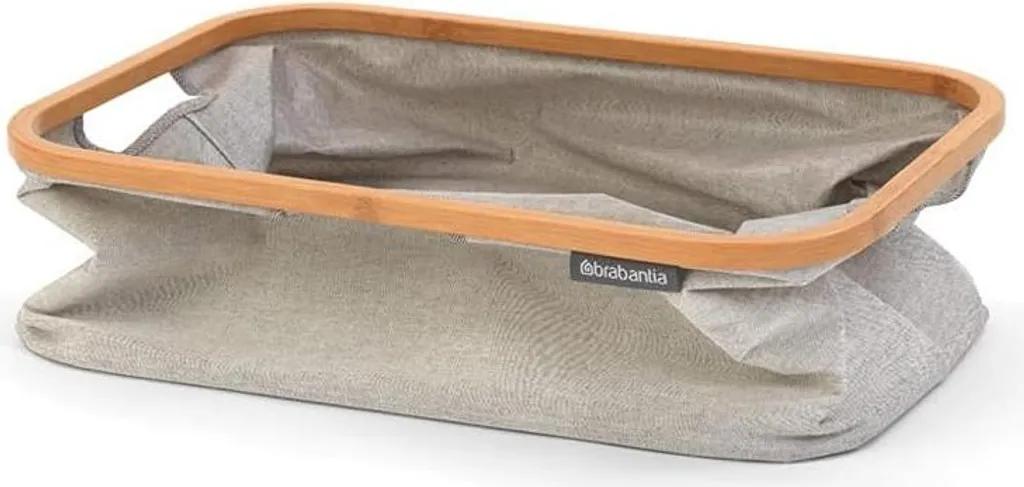 Corbeille à linge pliable en tissu gris et bois - Bac de stockage 40 litres