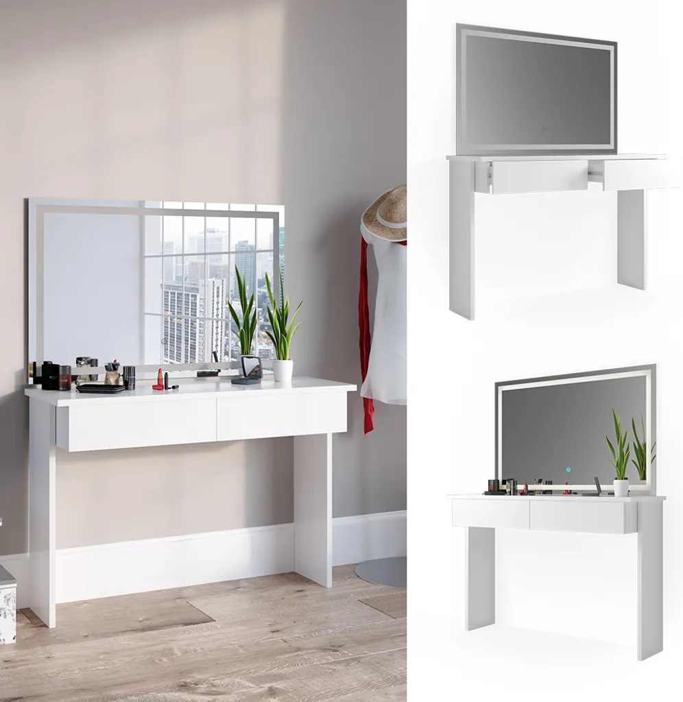 Coiffeuse blanche miroir LED intégrée, fini le manque de lumière