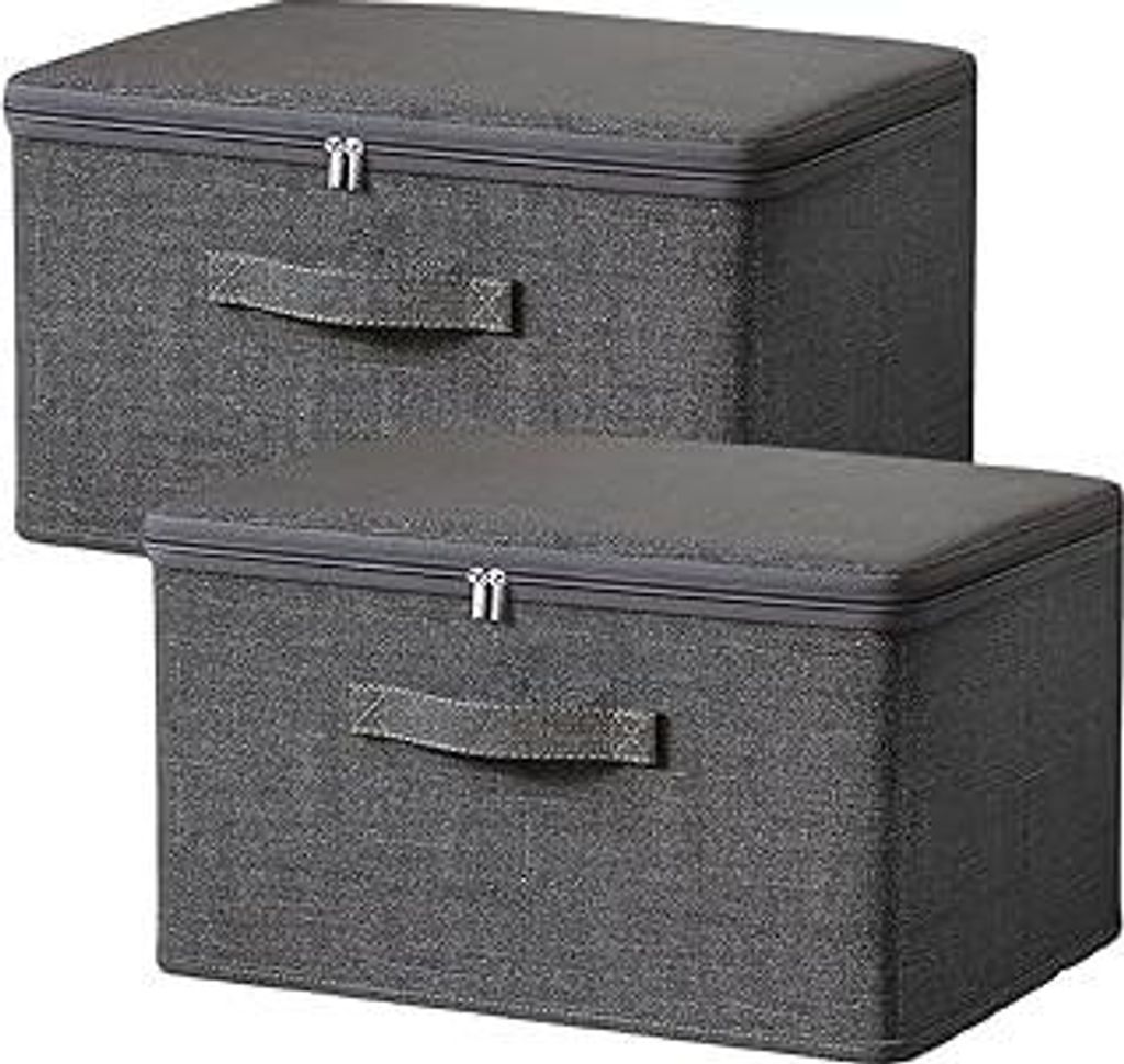 2 Stück Aufbewahrungsbox mit Deckel Stoff, stapelbare Faltbox mit Reißverschluss, Kisten Aufbewahrung mit Deckel mit Griff für Bettdecken, Kleid...