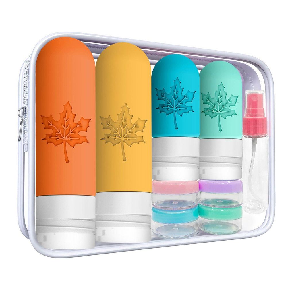 17 Stück Reiseflaschen Zum Befüllen,90 ml und 60 ml Silikon Reiseflaschen Set für Shampoo, Spülung, Lotion, Gelb