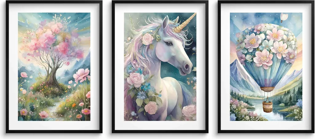Set 3 Quadri Cameretta Unicorno 50x70 Poster Pastello Alta Qualità
