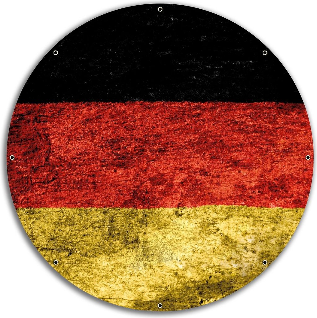 Wallario rundes Outdoor-Poster für Garten oder Balkon, Motiv Verwitterte Deutschland-Fahne in schwarz rot gold, 60 cm Durchmesser