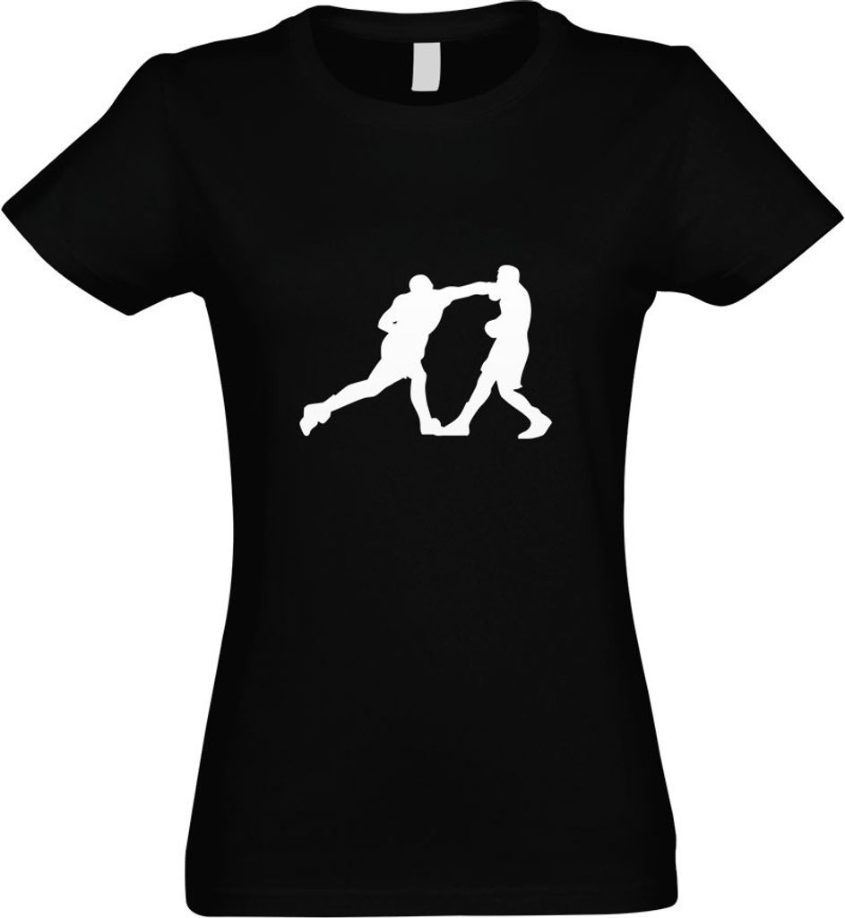 Kiwistar - T-Shirt tailliert - Damen - schwarz - Boxen Knockout Figur Boxer - mit Motiv Bedruckt - Funshirt Design - Sport - Freizeit - Damen - L