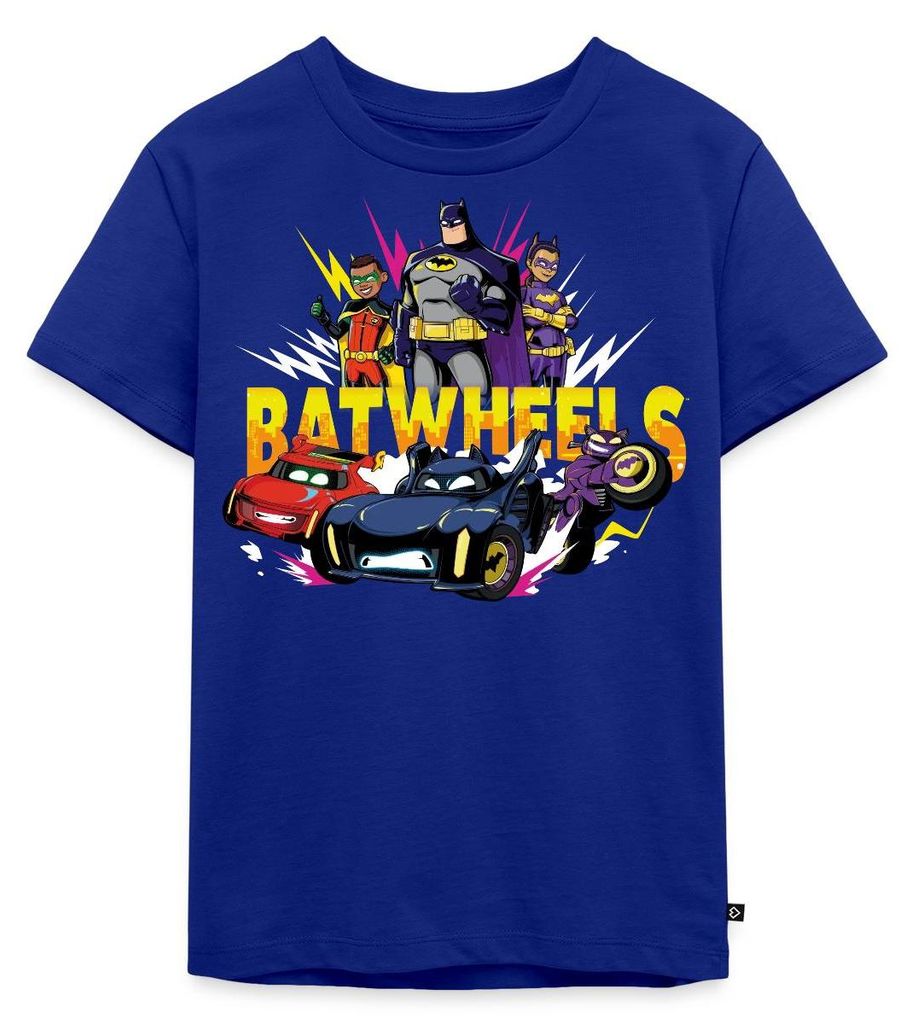 Spreadshirt Batwheels Logo Mit Superhelden Und Ihren Autos Kinder Premium T-Shirt, 122/128 (6 Jahre), Royalblau