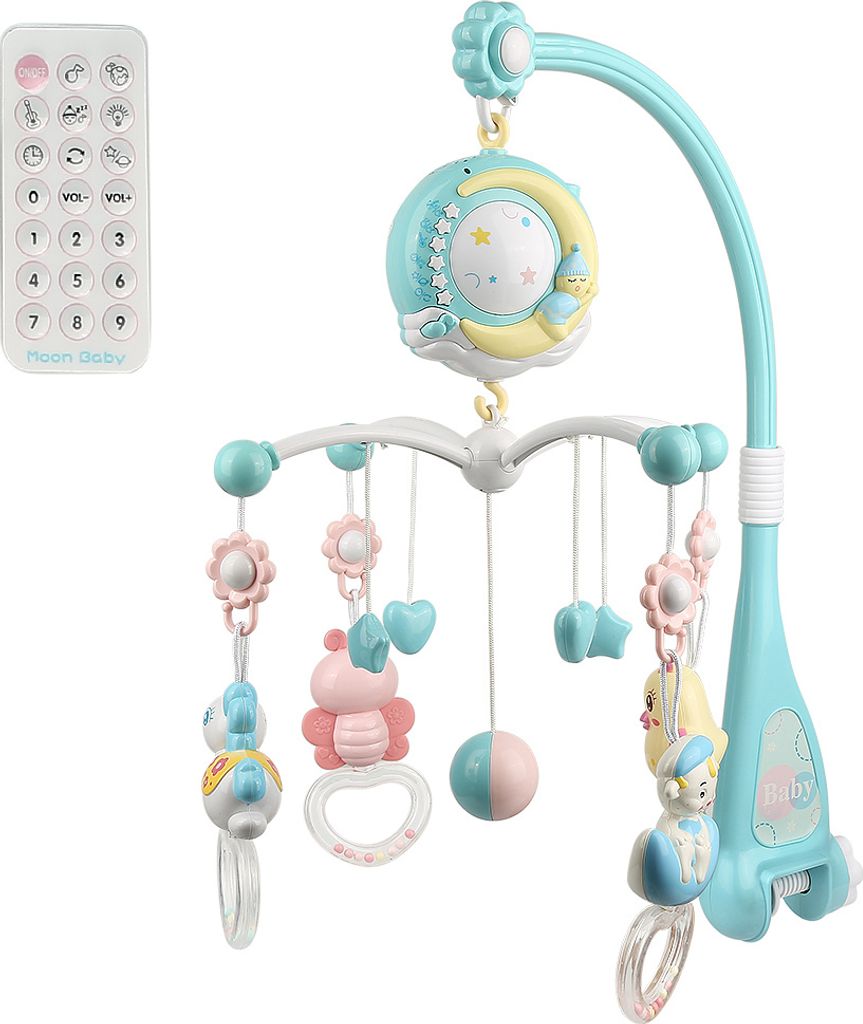 Babymobile Baby Musik Baby Windspiele Hängende Bettglocke mit Timing-Funktion & Fernsteuerung Spielzeug für Neugeborene Blau
