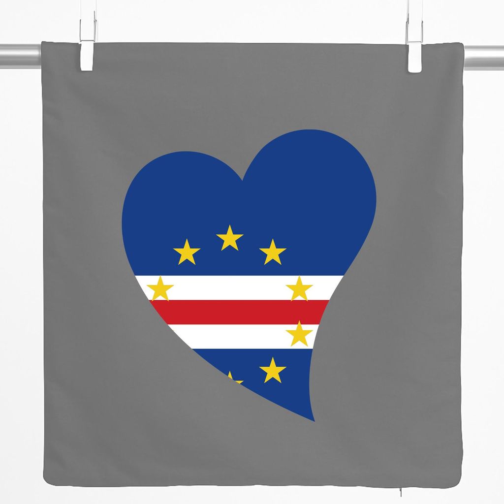 Huuraa Kissenbezug Kap Verde Flagge Herz 40x40cm Steel Grey Baumwolle Dekokissenbezug Geschenkidee