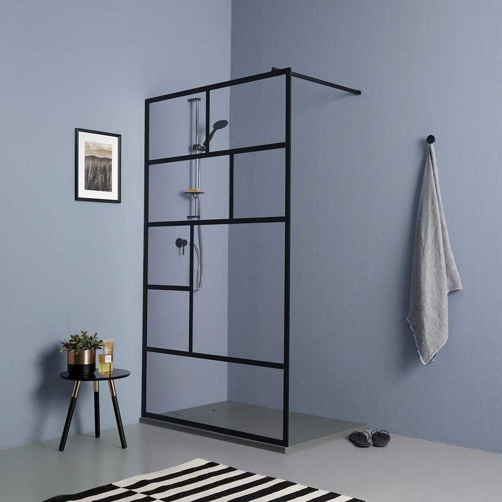 Begehbare Duschkabine 90cm mattschwarz mit Klarglas