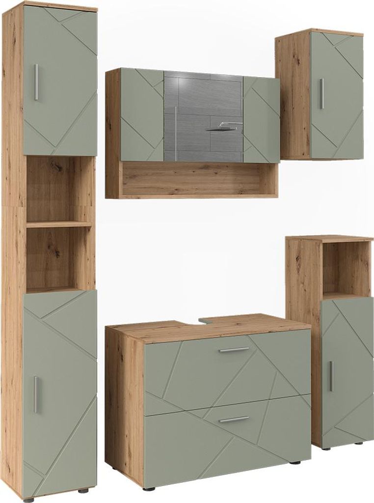 Badmöbel-Set Vicco Irma Salbeigrün 5 Teile, Model 59138 Produktbild 
